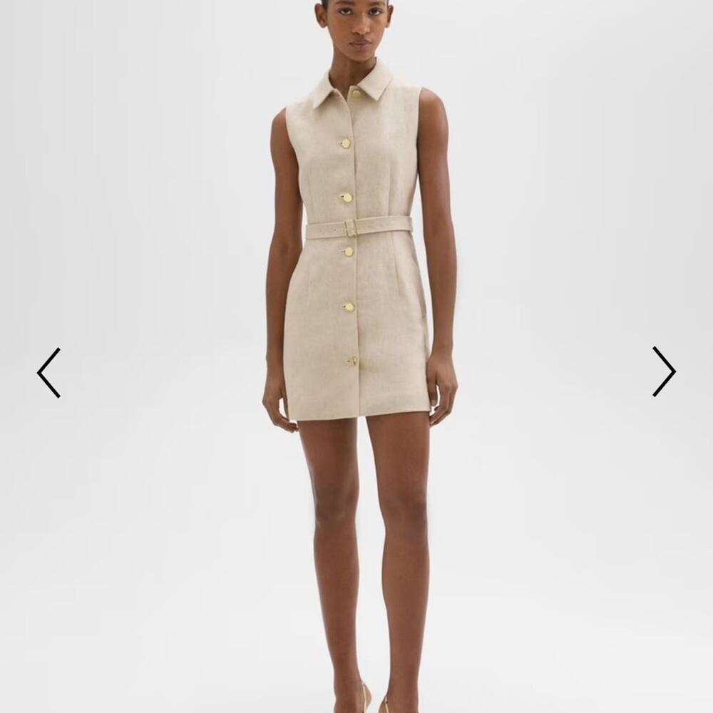 Theory Basket Weave Belted Military Dress Beige - Picture 2 of 10